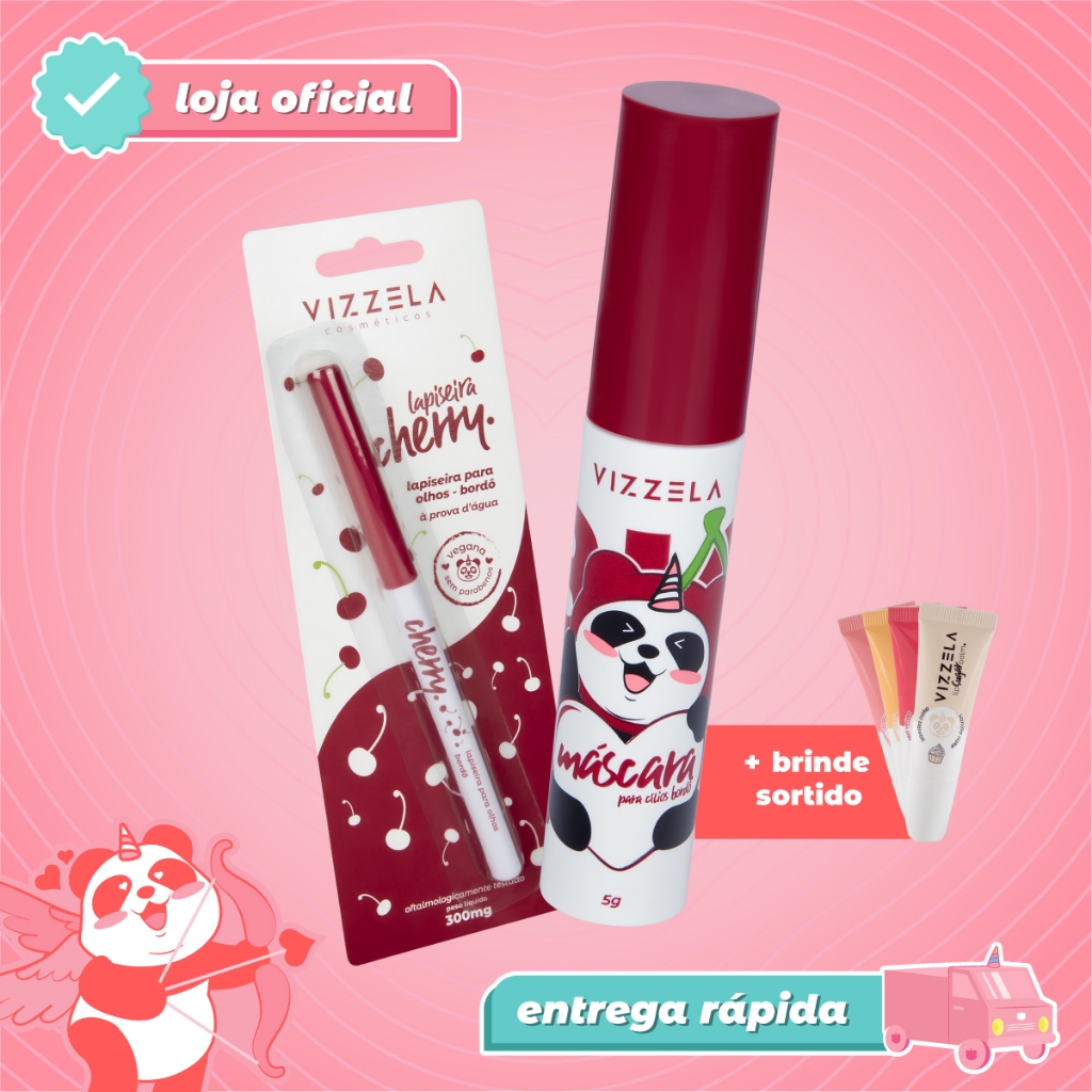 Kit Máscara Para Cilios Big No Panda Cherry + Lapiseira Cherry + BRINDE Original Vegano Vizzela
