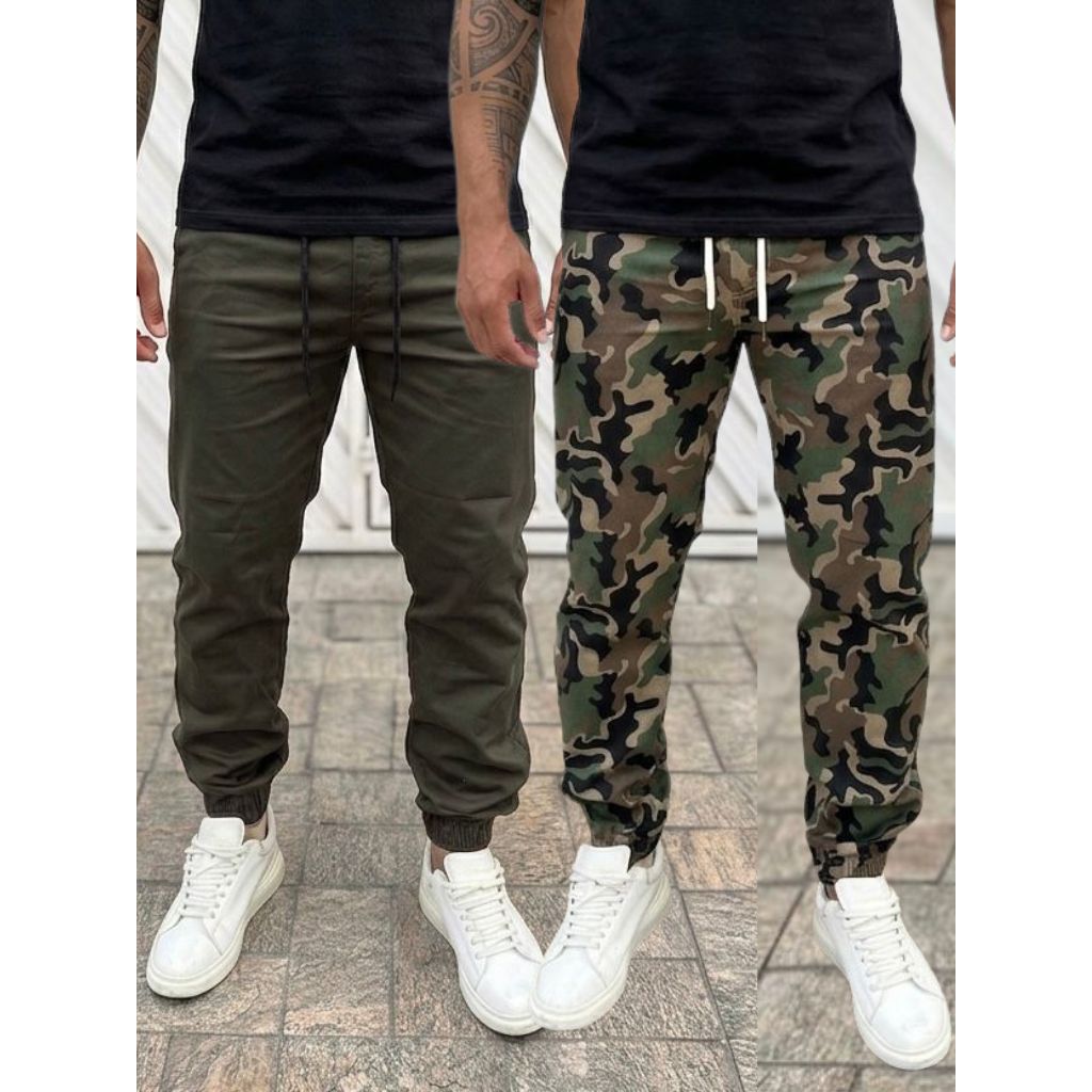 Kit 2 Calças Jogger Pescaria Camuflagem  Academia Estilo Exército Oferta Elastico