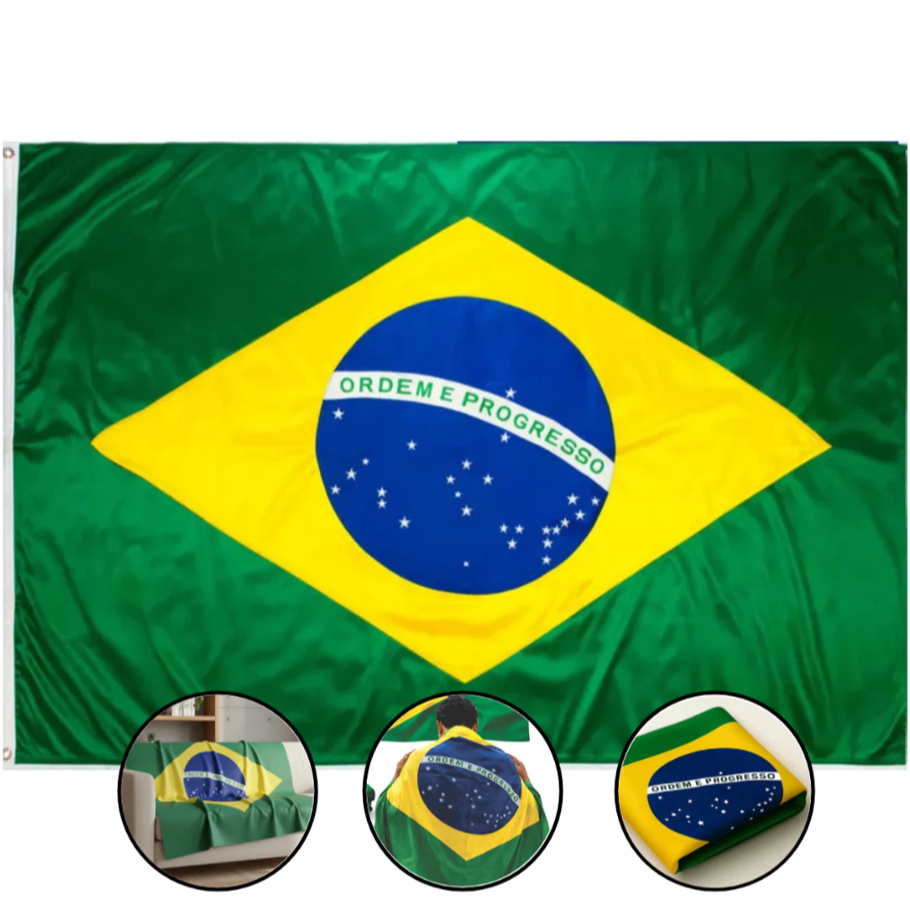 Bandeira Do Brasil Grande 180cmX120cm Dupla Face Copa do Mundo Eleição Reforçada Para Bastão Metro Verde e Amarela Infor