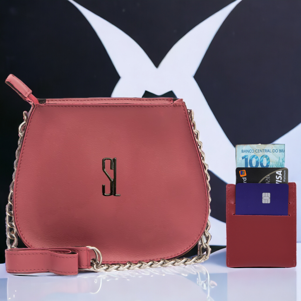 Kit Bolsa Feminina Transversal Pequena + Porta Cartão Pequeno Slim