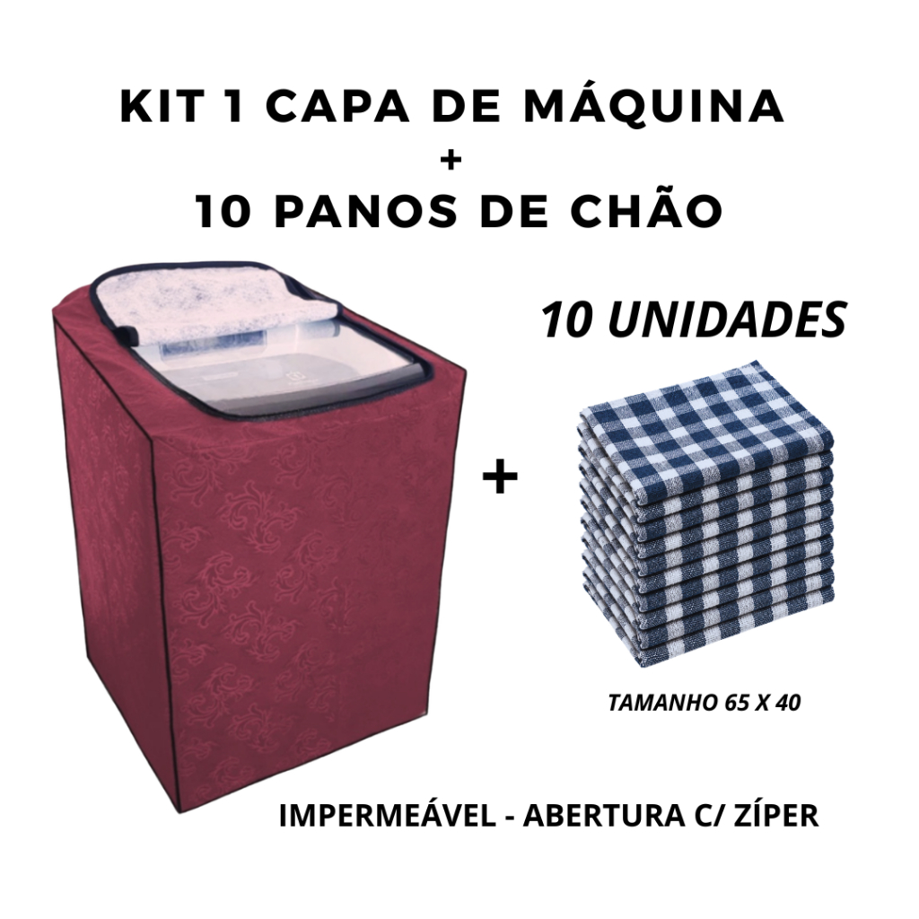 Kit Proteção Lavadora: Capa Impermeável em Corino Premium + 10 Panos de Chão | Organização e Limpeza Completa
