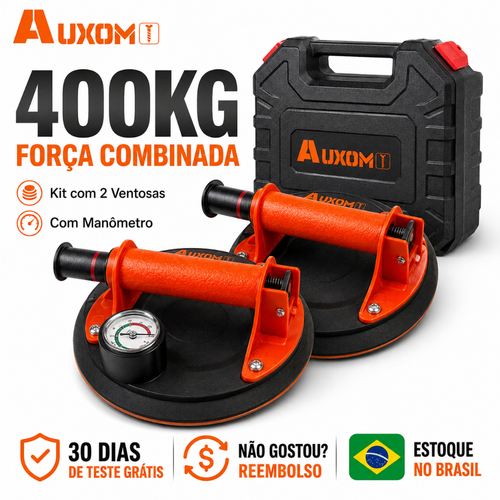 Ventosa A Vácuo Profissional Para Porcelanato Kit 2 Peças 400Kg Com Manômetro E Maleta