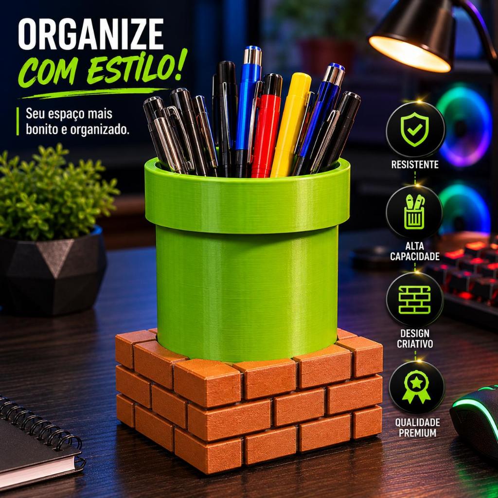 Porta Objetos Decorativo Super M - Pipe Warp Cano mario Geek Gamer