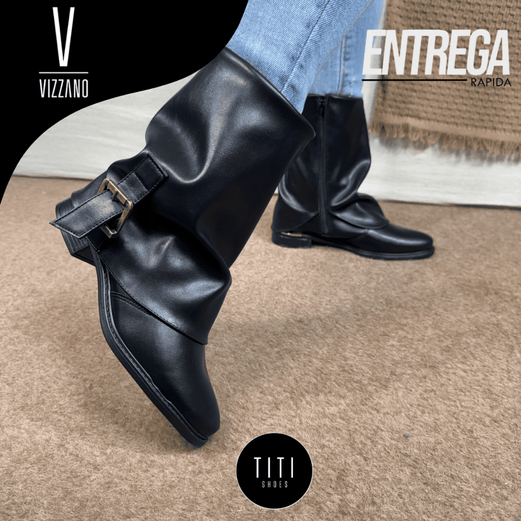 Bota Polaina Feminina Vizzano Original Cano Médio com Detalhe de Fivela