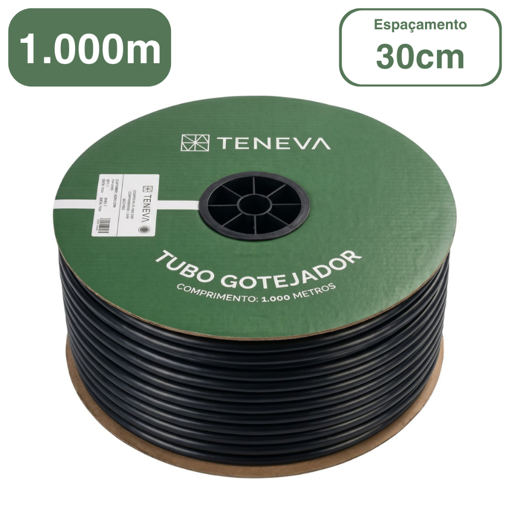 Mangueira de Gotejamento 16mm 1,6 l/h 1000 metros 30cm Parede 8 Mil Fita Irrigação Teneva
