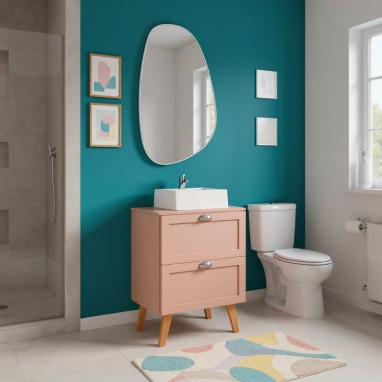 Gabinete para Banheiro com Tampo Cuba e Espelheira Organica 60cm Retro Mdf Rosa Milano - On Móveis