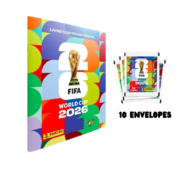 Kit Álbum Brochura com 10 Envelopes Copa do Mundo 2026 Panini