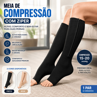 Par Meia Média Compressão Varizes Pernas Cansadas Inchaço Dores 3/4 Zíper 20-30 Mmhg Compressão Unissex
