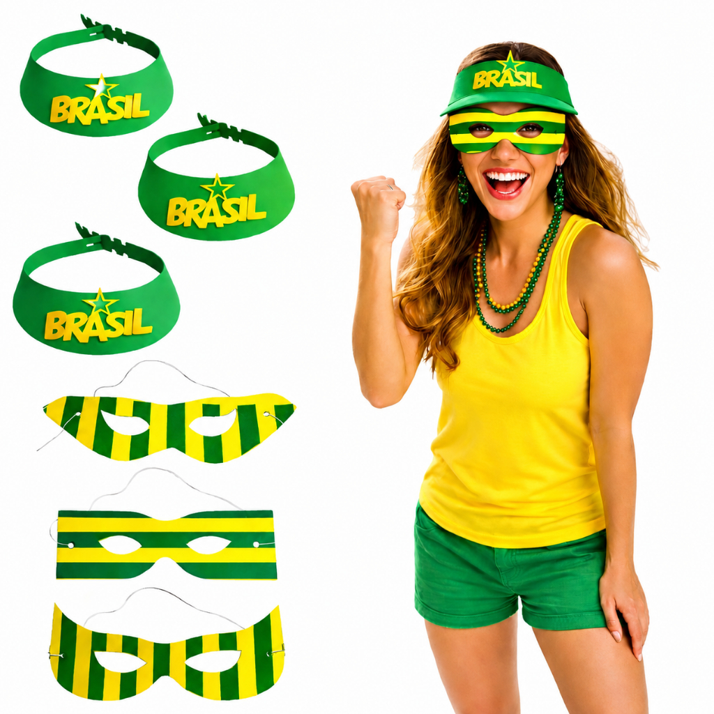Kit Viseira E Máscara Do Brasil Em EVA Copa do Mundo