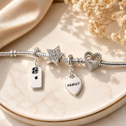 Kit 4 Berloques Família e Amor | Banhado a Prata 925 | Presente Feminino Delicado
