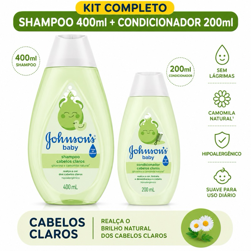 Kit Johnson’s Baby Cabelos Claros Shampoo 400ml + Condicionador 200ml Camomila Infantil