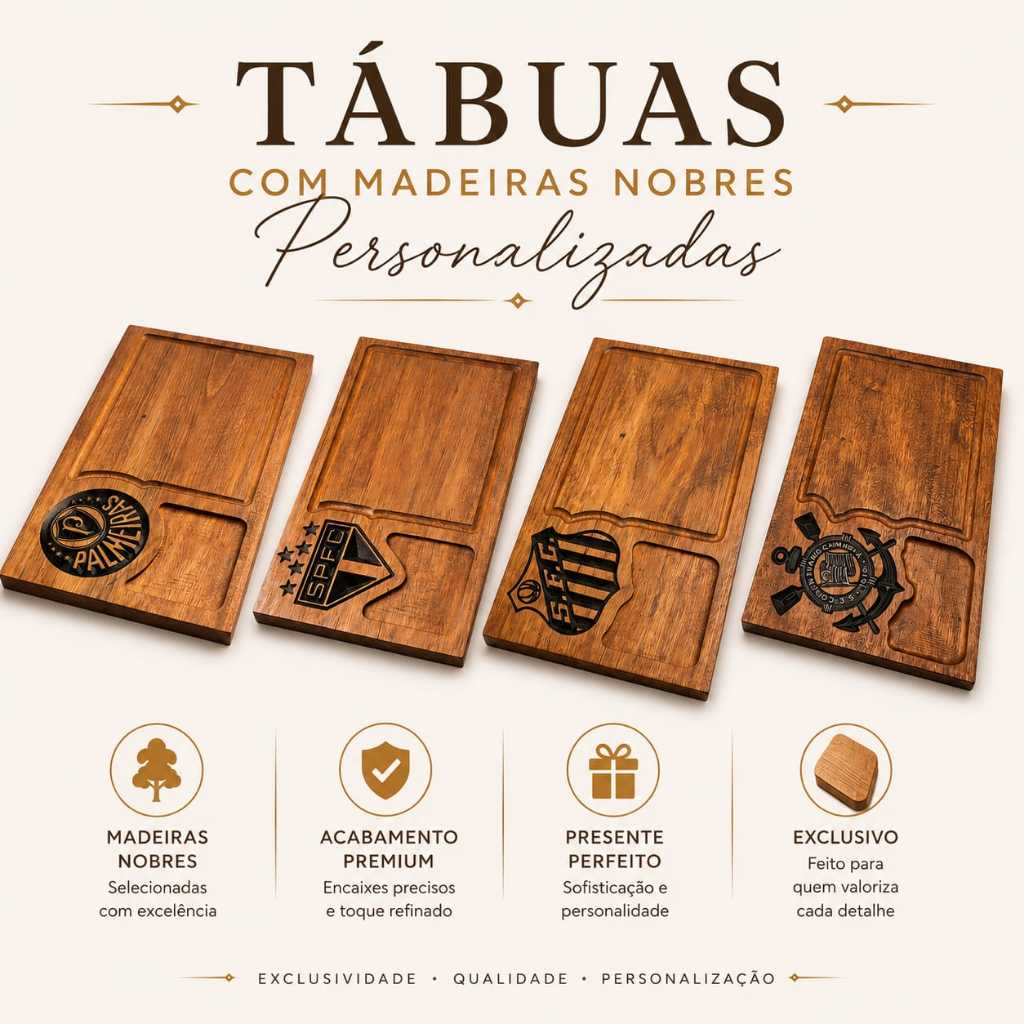 Tábua Personalizada Time Futebol Madeira Nobre Churrasco Presente