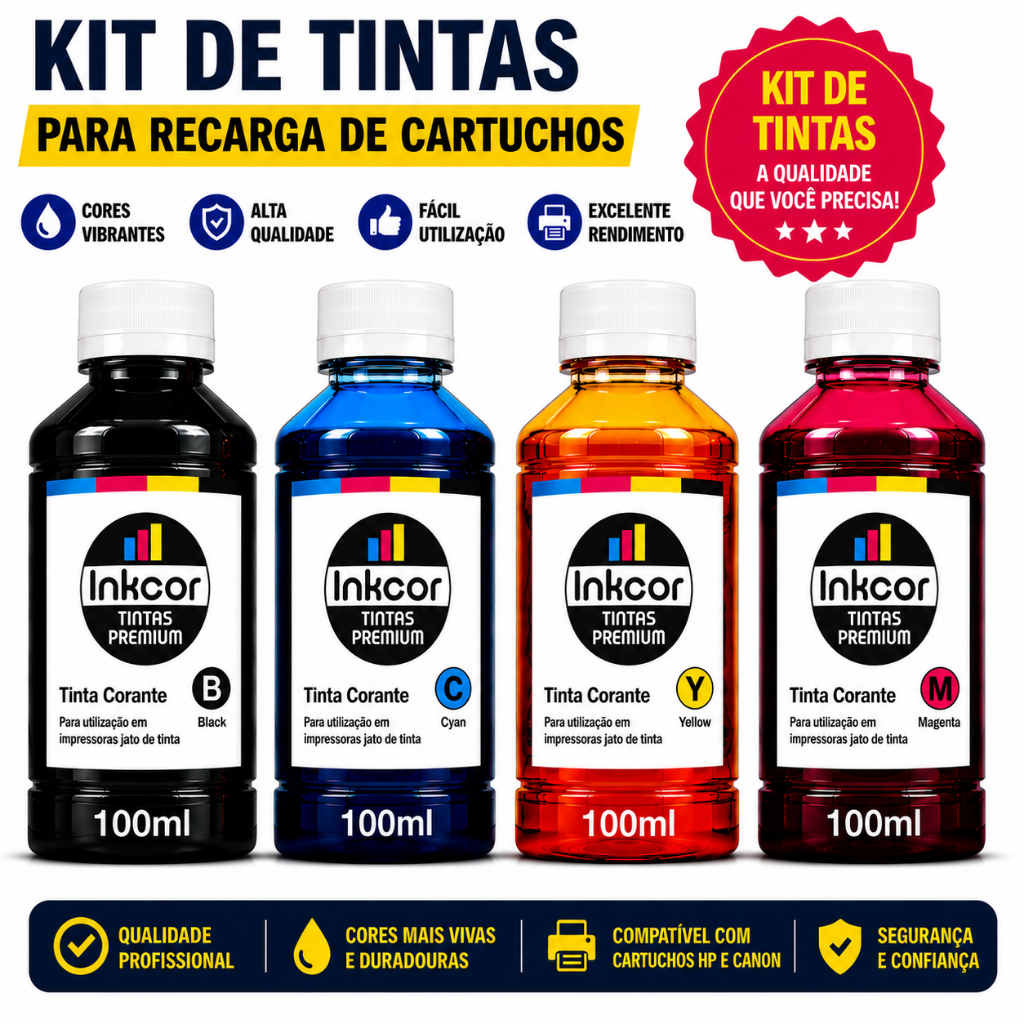 Refil de Tinta para Recarga de Cartucho Compatível com Impressora Hp 2700 2874 2975 2774