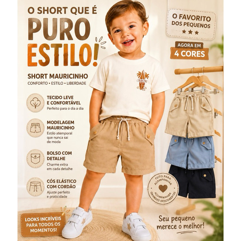 Short Infantil Menino MAURICINHO em Linho