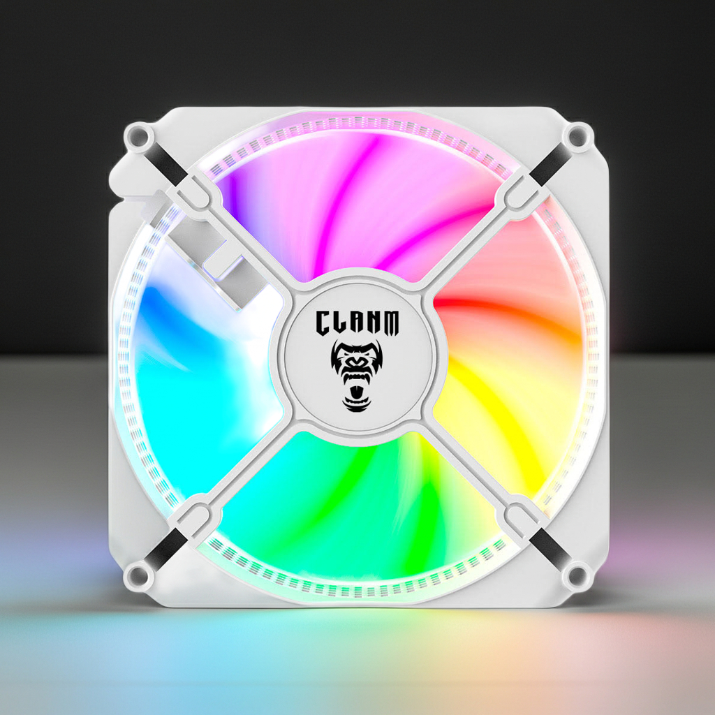 Kit 3 Cooler Fan Clanm Snow Auster 120mm RGB 4 Pinos Molex Ventoinha Gabinete PC Branco