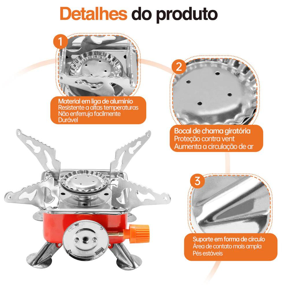 Fogareiro Portátil a Gás com Ignição Automática  Mini Fogão Dobrável para Camping Viagem e Cozinha