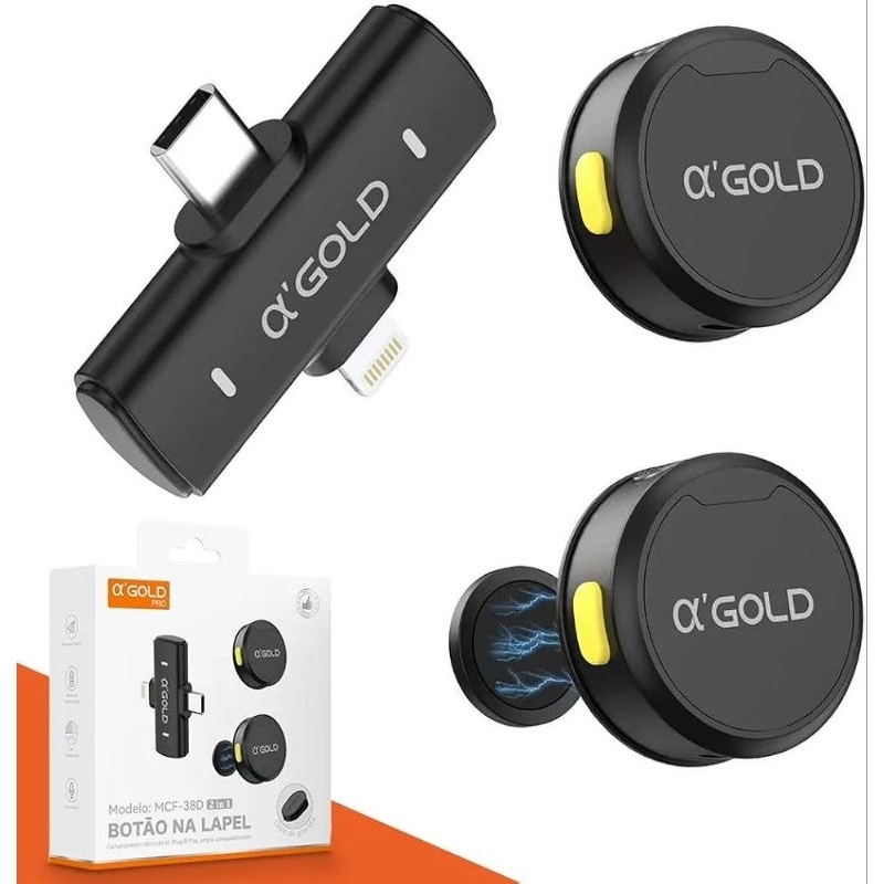 Microfone De Lapela Sem Fio AGOLD iPhone Android Redução De Ruído IA Plug Play