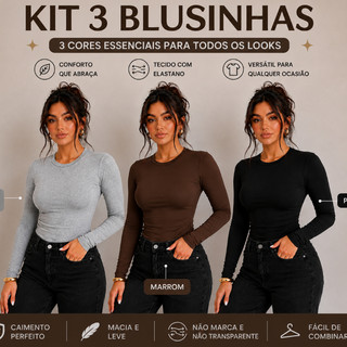 3 Blusas Manga Longa de Frio Segunda Pele  Blusinha Feminina Quentinha Para Inverno