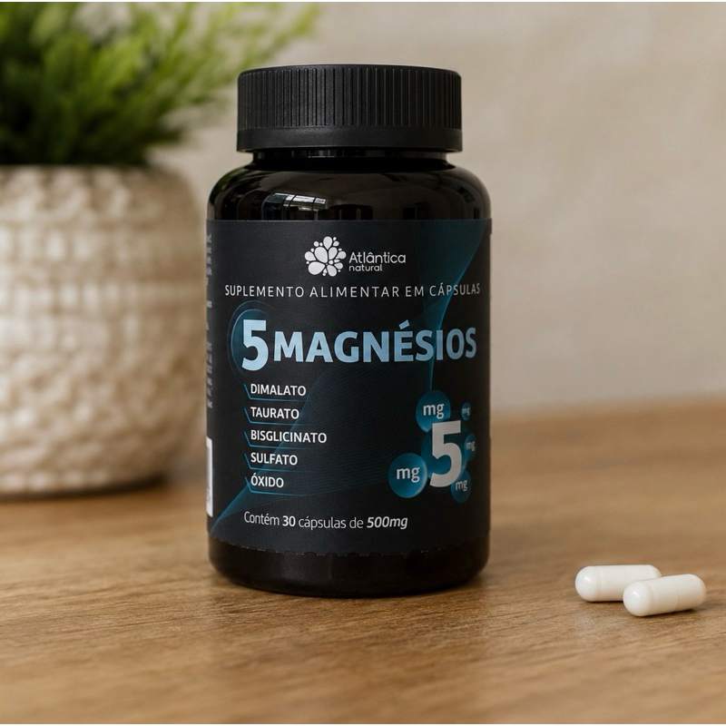 Magnésio Dimalato Taurato Bisglicinato Sulfato Óxido 5 em 1 Atlântica Natural