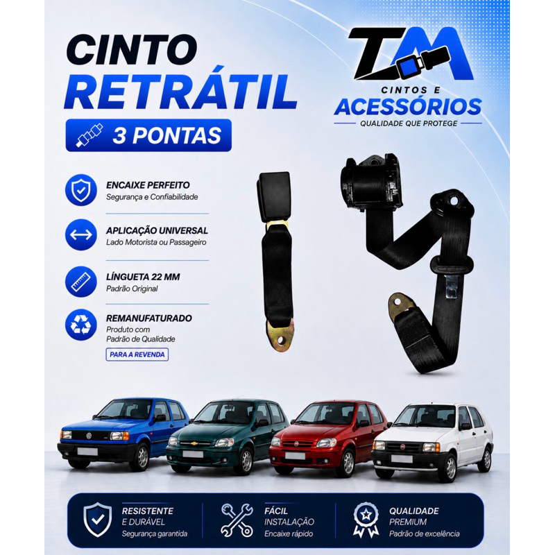 TRASEIRO Cinto Retrátil 3 Pontas para adaptação + Fêmea ônibus, vans, micro ônibus