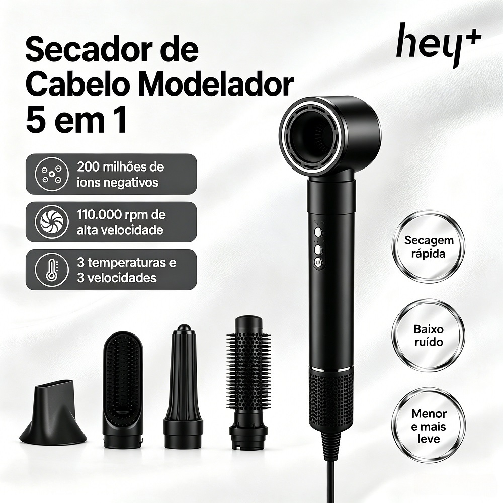 Kit Secador de Cabelo 5 em 1 1300W Profissional com Bicos Magnéticos Substituíveis – Alta Velocidade Multifuncional