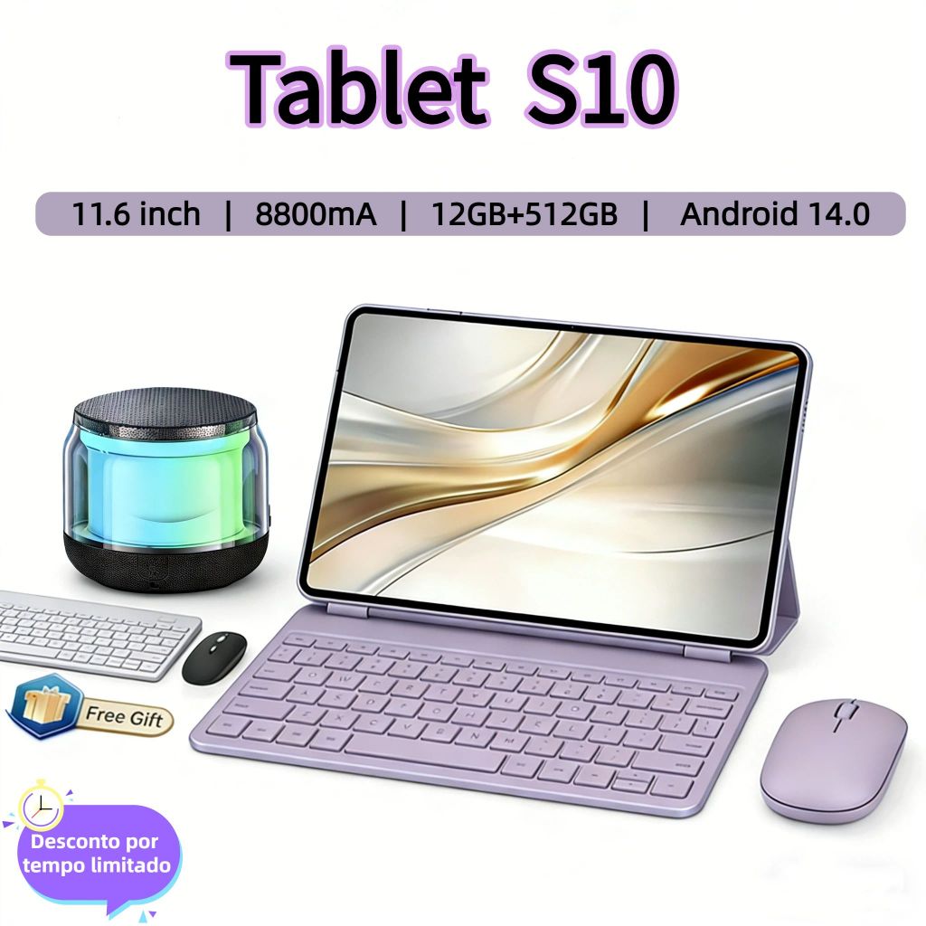 Tablet S10 12 GB + 512 GB 11,6 polegadas HD Dual SIM Dual Core 8800 mAh Android Teclado, mouse e alto-falante