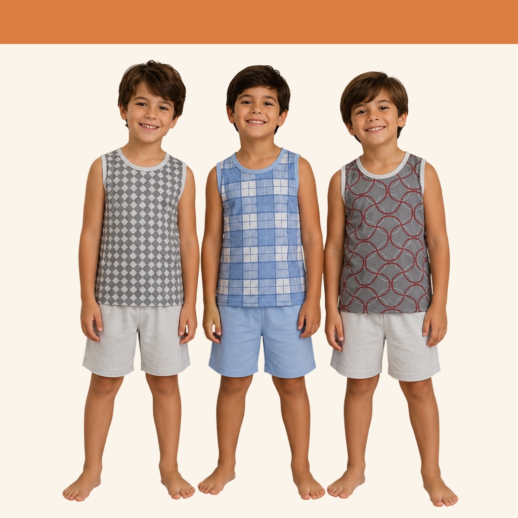 Pijama Masculino Infantil Conjuntos 100% Poliéster Leve e Confortável Verão — imagem 2 de 2