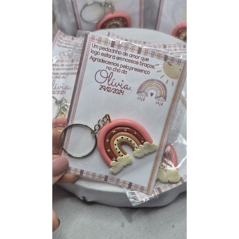 Chaveiro Arco-Íris em Biscuit Artesanal 3cm | Com ou Sem Cartão Personalizado Lembrancinha para Chá de Bebê, Maternidade