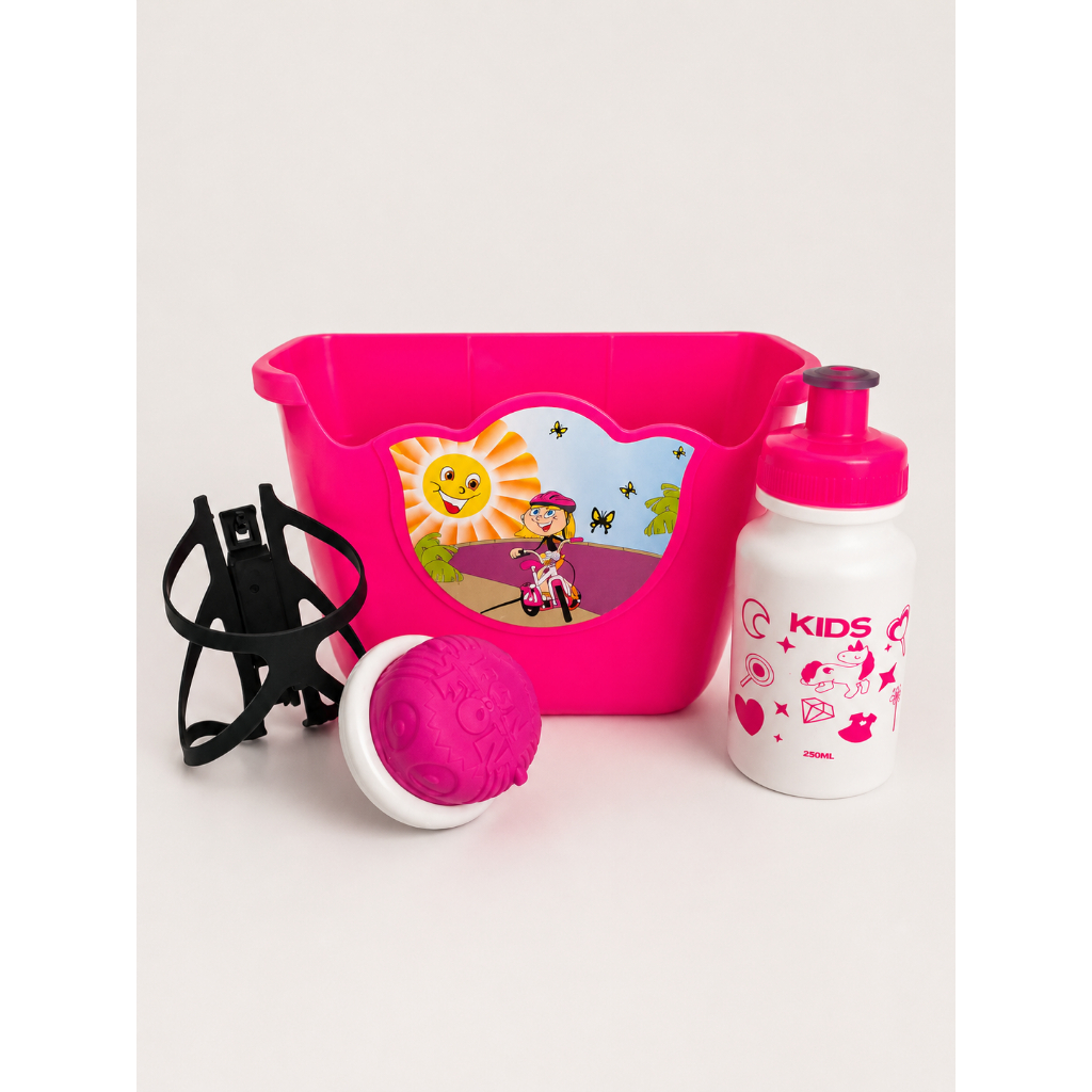 Kit Cestinha Para Bicicleta Infantil Cestinha, Buzina e Garrafinha com Suporte