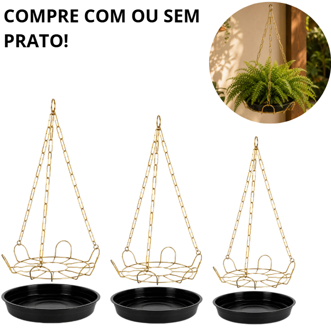 Suporte Suspenso Margarida Dourado Corrente Flores Prato Xaxim