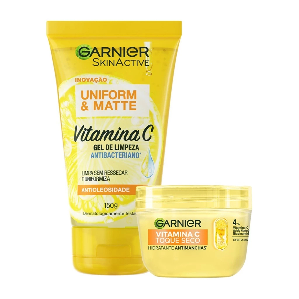 Kit Garnier Gel de Limpeza 150g + Hidratante Antimanchas Toque Seco 85g Uniform & Matte