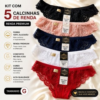 KIT COM 5 CALCINHAS RENDA FIO DENTAL FEMININA TANGA NÃO MARCA TAM G