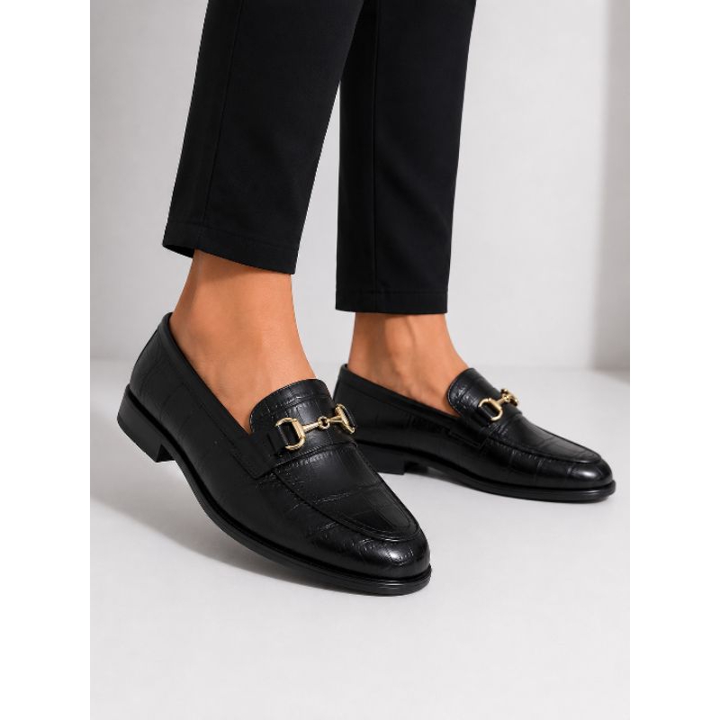 Mocassim Feminino Casual Sola Baixa Croco Leve Confortável  Com Aplicações Moda Lolizza