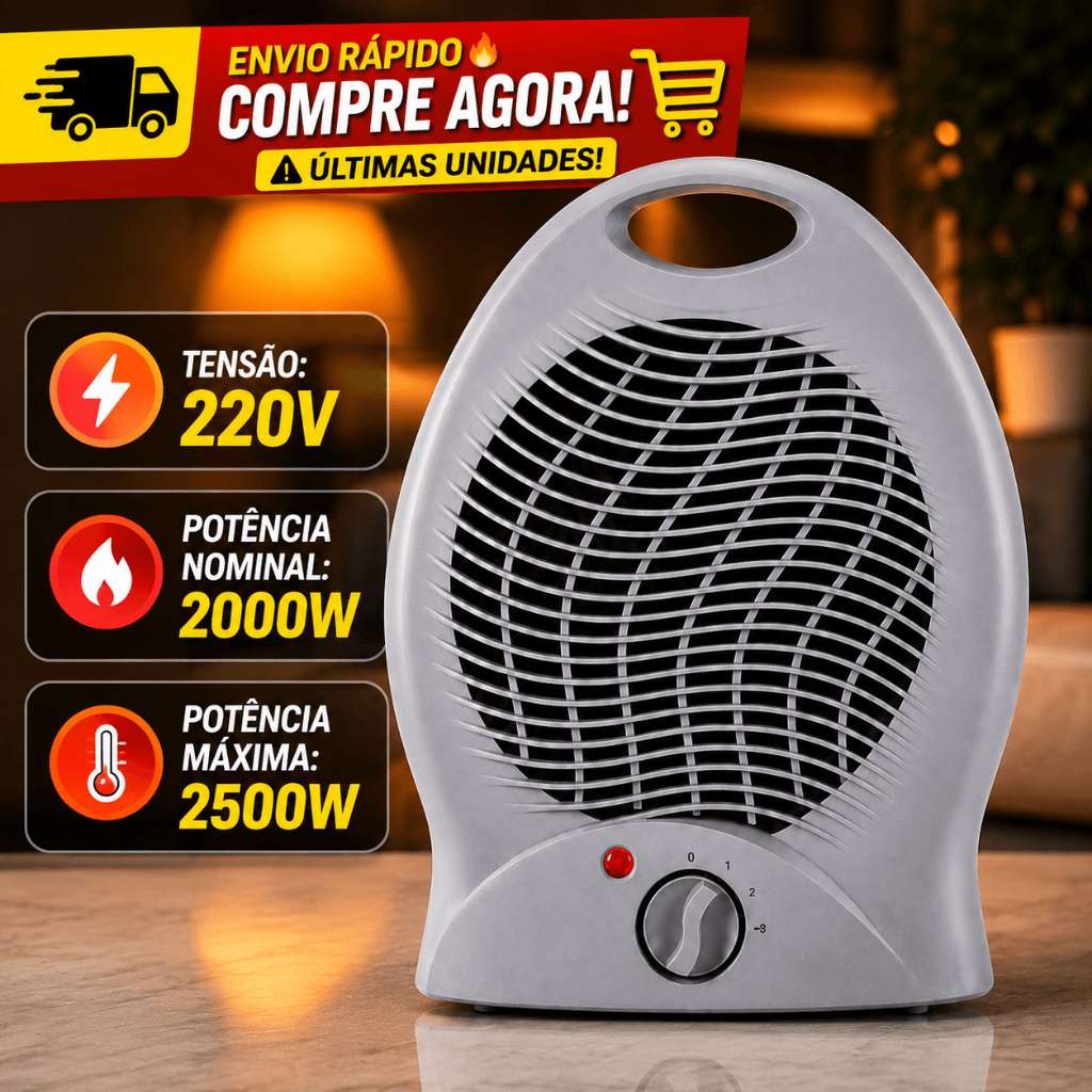 🔥Aquecedor 220V Elétrico 2000W Aquecimento Rápido 2 Temperaturas Portátil Quarto Sala Banho🚀