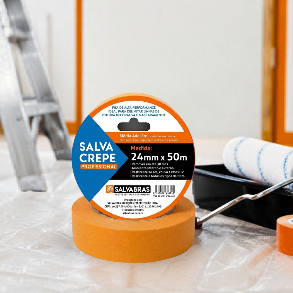 Fita Crepe Adesiva Profissional Laranja Salvabras 24mm x 50m Salva Crepe