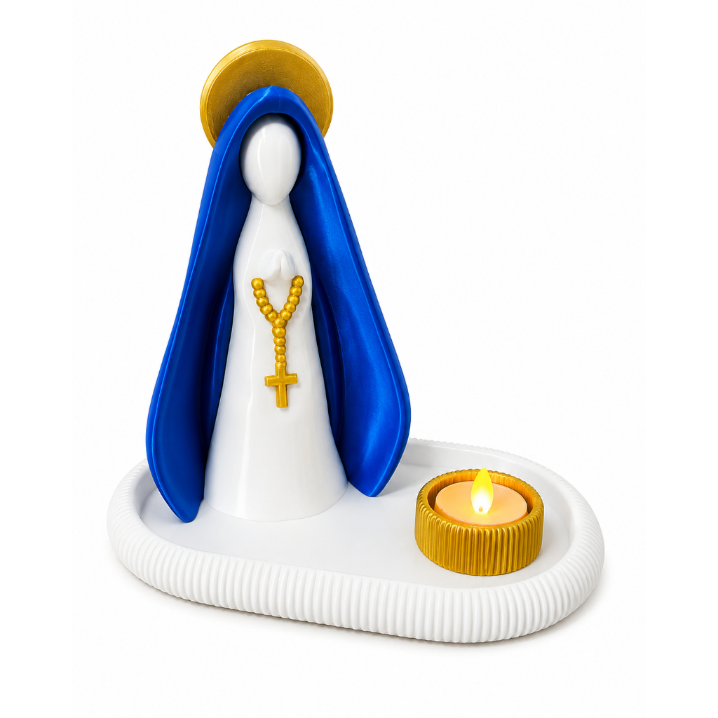 it Nossa Senhora Aparecida Decorativa com Porta Vela | Impressão 3D Religiosa 18cm