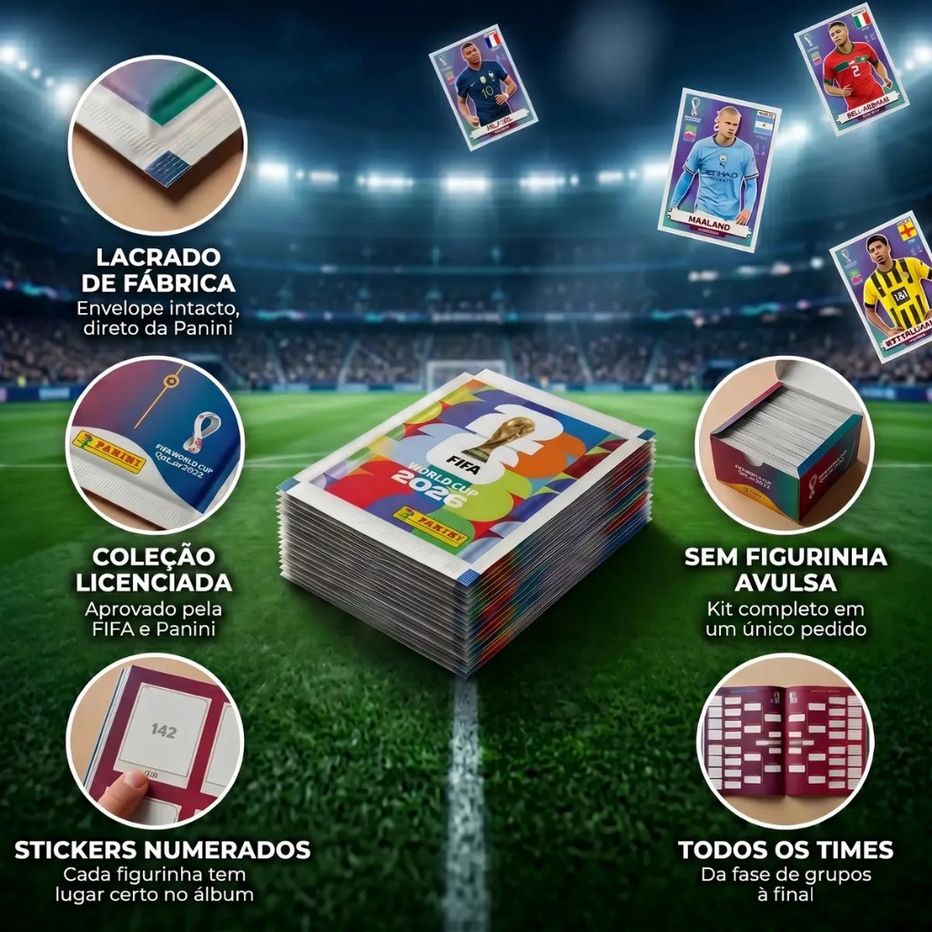 Kit 700 Figurinha Do Álbum Copa Do Mundo 2026- 100 Envelopes e Kit 350 Figurinha Do Álbum Copa Do Mundo 2026- 50 Envelo