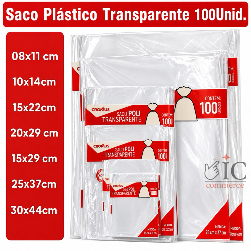 Saco Transparente Cromus Kit 100un Resistente Premium p/ Presentes e Embalagens Diversos Tamanhos