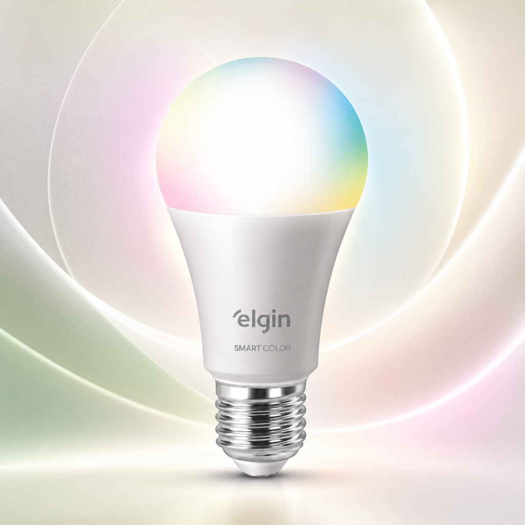 Lâmpada Led Inteligente E27 RGB Controle Por Voz App Elgin Smart