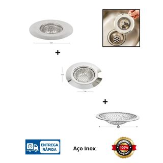Kit Completo Ralos Inox 5,5cm 7cm 8cm Para Pia Evita Entupimentos Cozinha E Banheiro