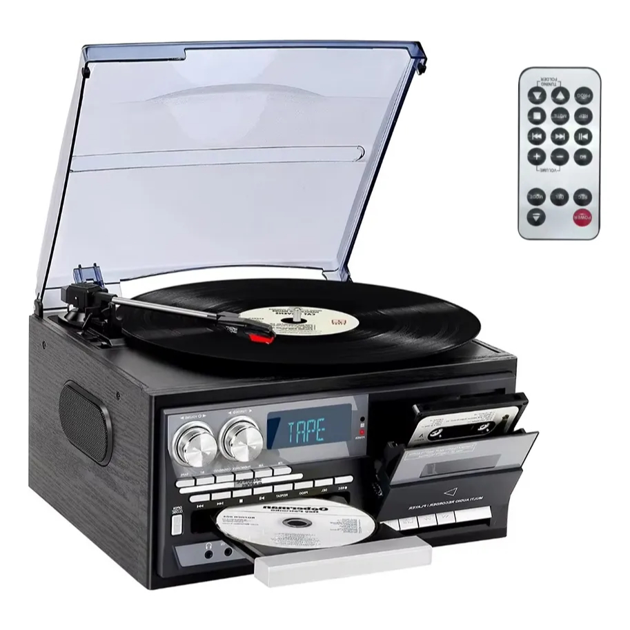 VEDO-VD-T408 Toca-discos Retrô 9 Em 1 Vedo Com Bluetooth, Controle Remoto