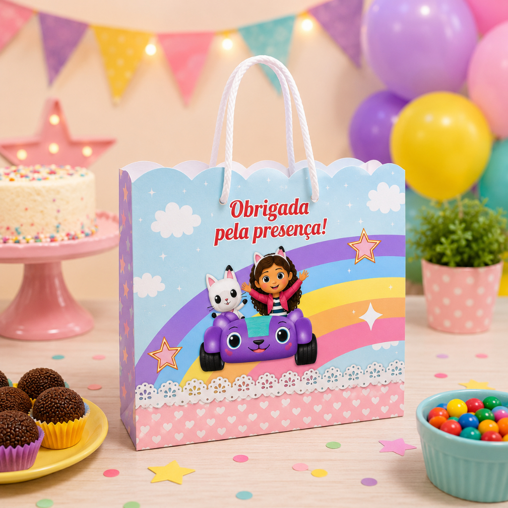 Envio Rápido - Sacolinha- Tema: A Casa Mágica da Gabby - lembrancinha Aniversario Infantil - Papelaria Personalizada.