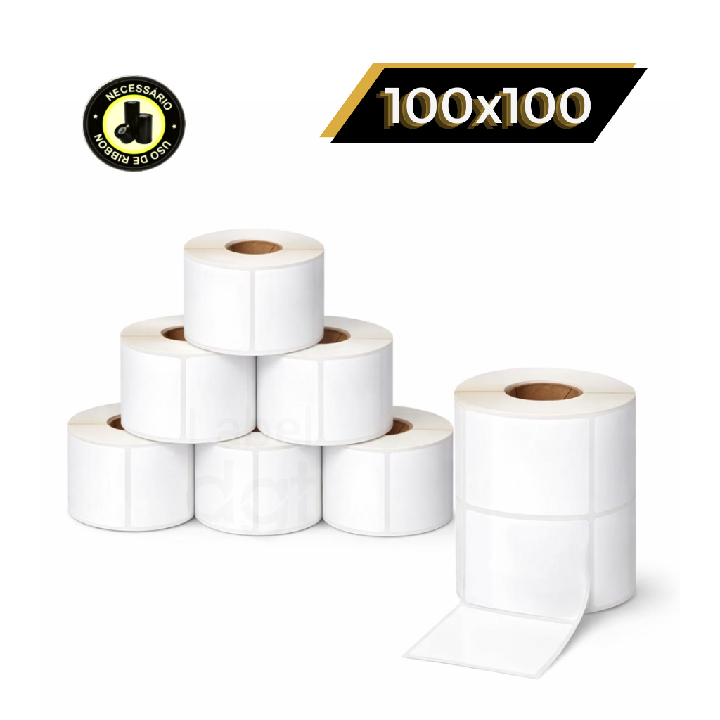 Kit 10 Etiquetas Couche 100x100mm sem Serrilha Zebra Argox Elgin Ribbon Impressora Termica Ecommerce