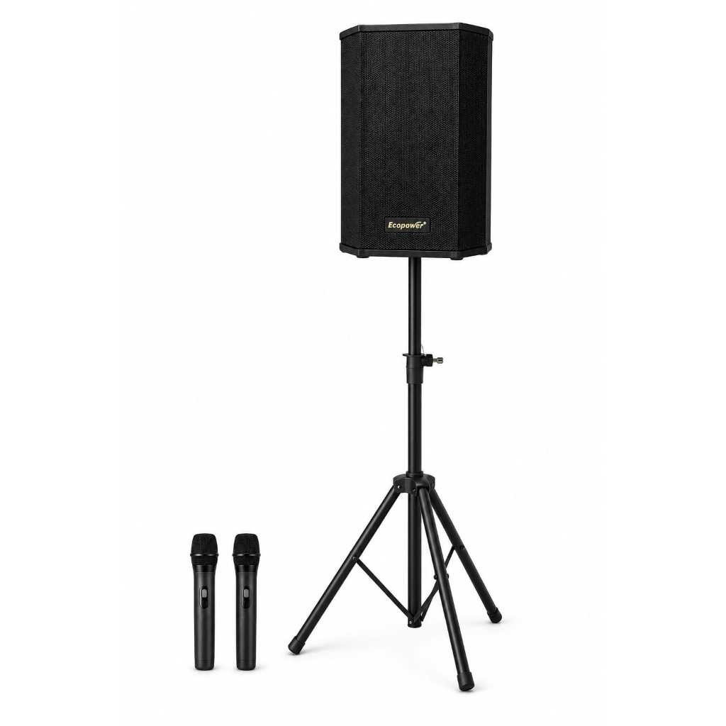 Kit Caixa De Som Ecopower Ep-s319 Com Tripé MXT  Preto+ 2 Microfones sem fio
