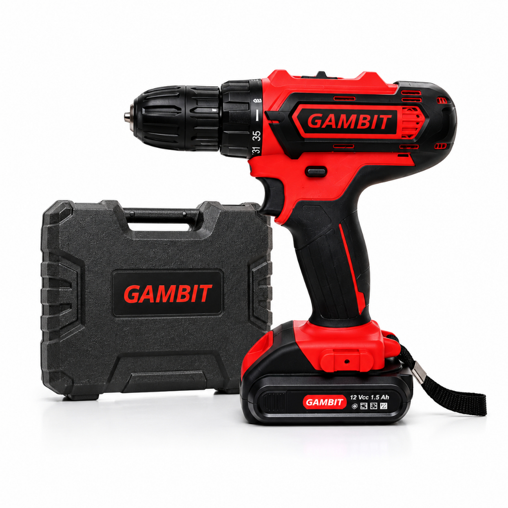 Furadeira Parafusadeira Gambit 12V | Sem Fio | Maleta + Bivolt | Madeira e Metal