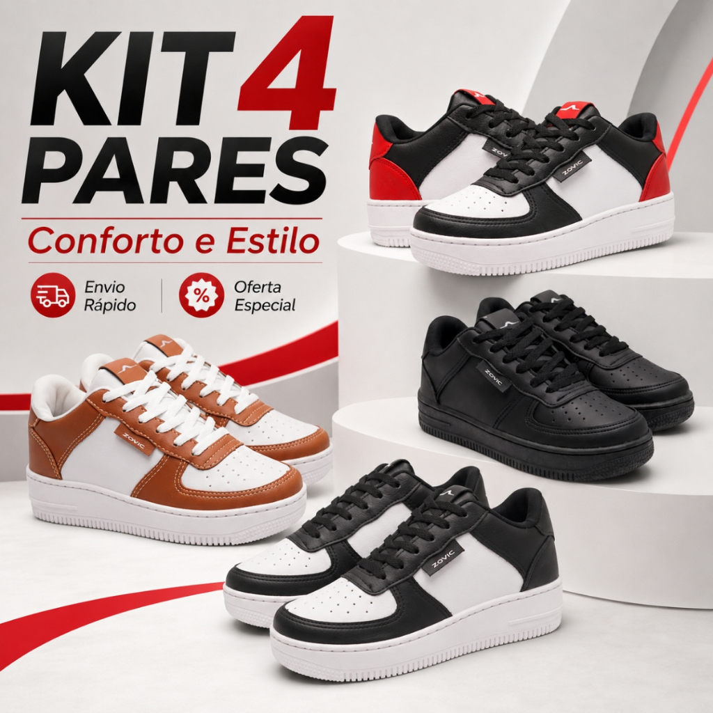 4 Pares Tênis Masculino Unissex Moderno Macio e Versátil Para Looks Casuais de Sucesso