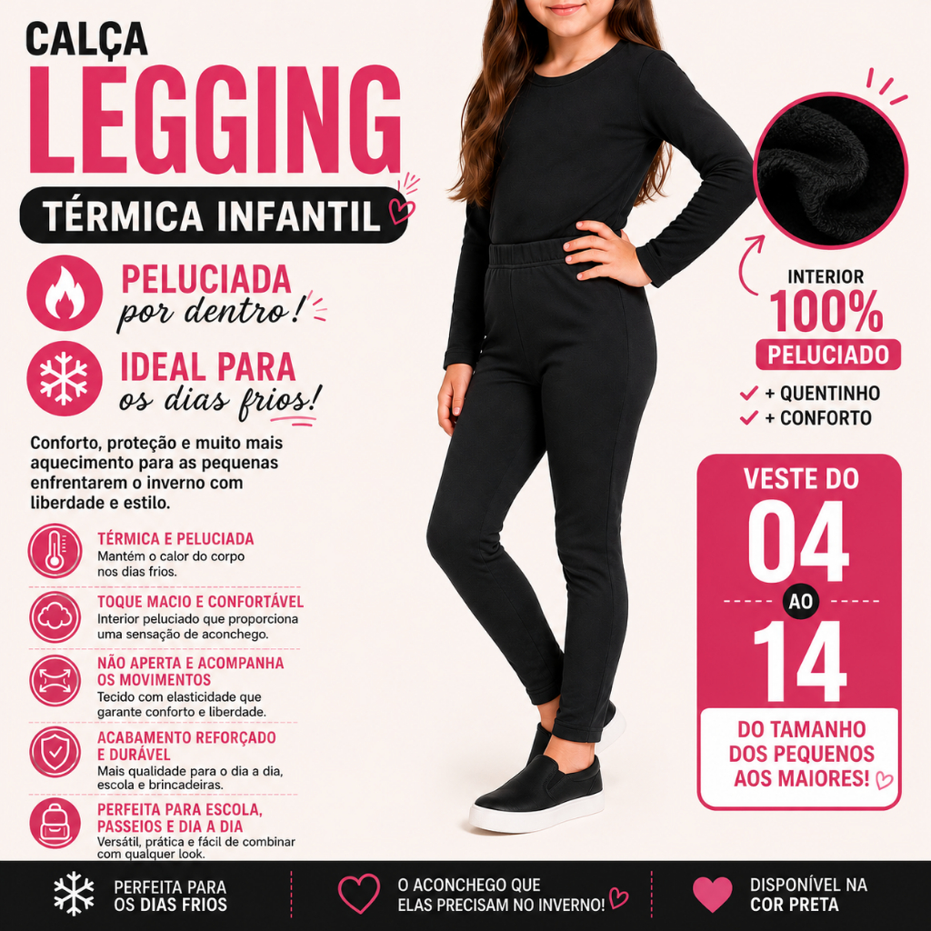 Kit 2 Calças Peluciadas Térmicas Escolar Infantil e Juvenil Menino Menina Unissex