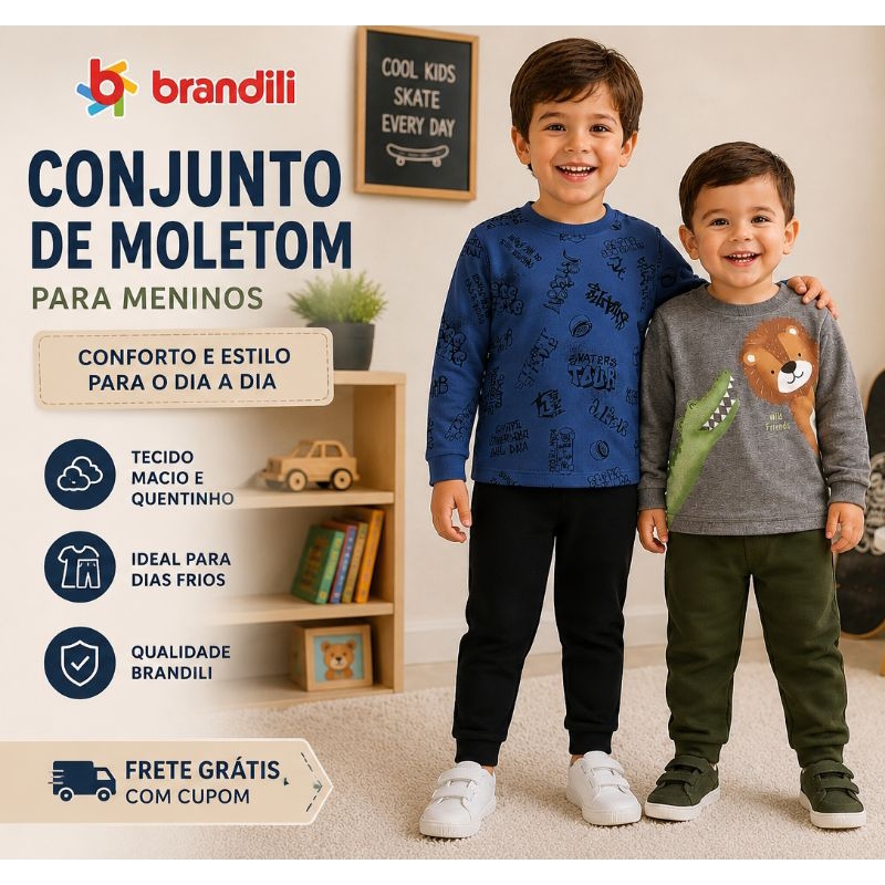 Conjunto Moletom Infantil Brandili Menino Inverno Quentinho Tam 2 ao 6
