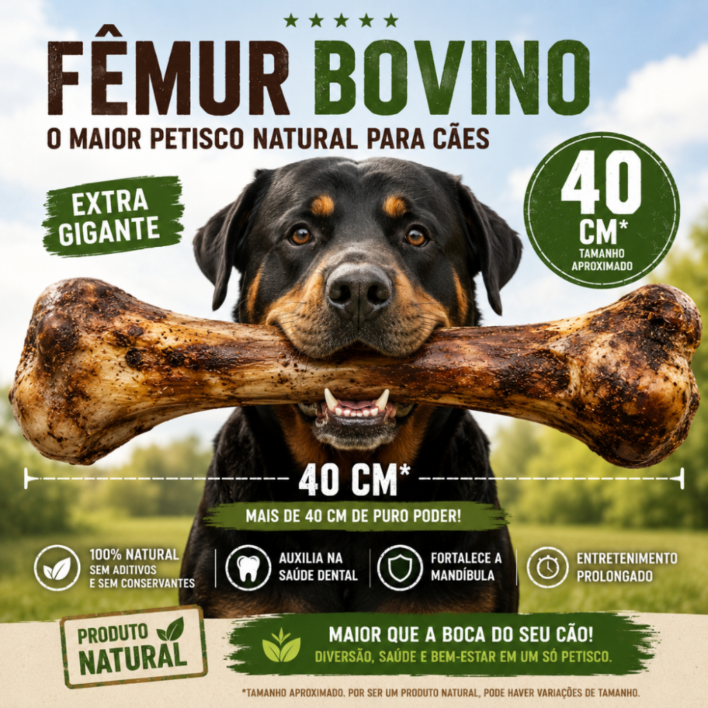 Osso Fêmur 40 cm gigante super Bovino Defumado Petisco Para Cães