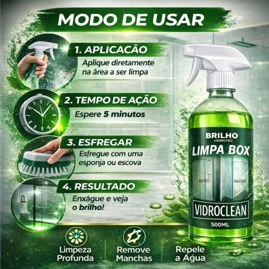 Limpa Box de Vidro Banheiro Tira Manchas de Gordura Banheiro Sem Esforço 500ml — imagem 2 de 2